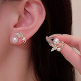 Rhinestone Butterfly Pearl Stud Earrings Party Jewelry