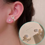 Rhinestone Butterfly Pearl Stud Earrings Party Jewelry