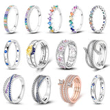 925 Silver Star Moon Colorful Zircon Ring Wedding Engagement Jewelry