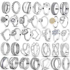 925 Silver Star Moon Zircon Ring Wedding Engagement Jewelry