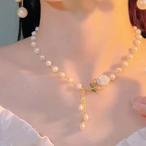 Rose Flower Pearl Necklace Zircon Butterfly Heart Shape Wedding Party Jewelry