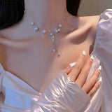 Rose Flower Pearl Necklace Zircon Butterfly Heart Shape Wedding Party Jewelry