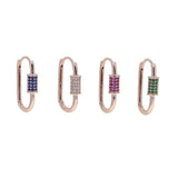 Rose Green Red CZ Rectangle Paper Clip Huggie Earring