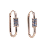 Rose Green Red CZ Rectangle Paper Clip Huggie Earring