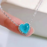 S925 Love Heart Necklace Palaiba Stone Clavicle Chain Pendant