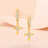 925 Silver Cross Heart Zircon Earrings Wedding Gift