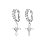 925 Silver Cross Heart Zircon Earrings Wedding Gift