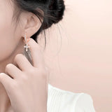 925 Silver Cross Heart Zircon Earrings Wedding Gift