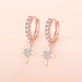 925 Silver Cross Heart Zircon Earrings Wedding Gift