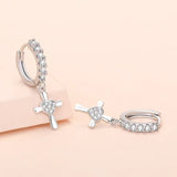 925 Silver Cross Heart Zircon Earrings Wedding Gift