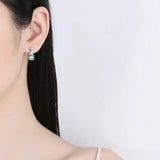 925 Sterling Silver French Green Crystal Earrings for Women Wedding Jewelry