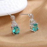 925 Sterling Silver French Green Crystal Earrings for Women Wedding Jewelry