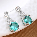 925 Sterling Silver French Green Crystal Earrings for Women Wedding Jewelry