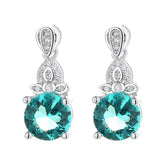 925 Sterling Silver French Green Crystal Earrings for Women Wedding Jewelry