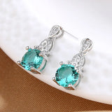 925 Sterling Silver French Green Crystal Earrings for Women Wedding Jewelry