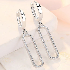 S925 Silver Earrings 42MM Rectangle Zircon Women Christmas Jewelry