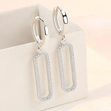 S925 Silver Earrings 42MM Rectangle Zircon Women Christmas Jewelry