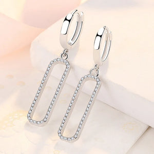 S925 Silver Earrings 42MM Rectangle Zircon Women Christmas Jewelry