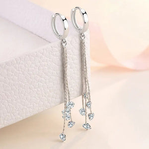 S925 Silver Tassel Zircon Earrings Wedding Jewelry