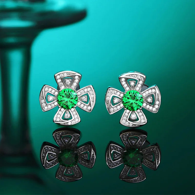 S925 Sterling Silver Emerald Light Earrings High-end Party Jewelry