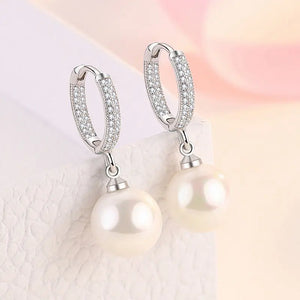 S925 Sterling Silver Pearl Earrings with Zircon, Wedding Jewelry