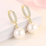 S925 Sterling Silver Pearl Earrings with Zircon, Wedding Jewelry