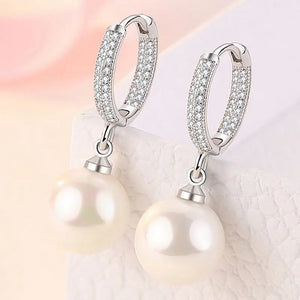 S925 Sterling Silver Pearl Earrings with Zircon, Wedding Jewelry