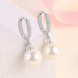 S925 Sterling Silver Pearl Earrings with Zircon, Wedding Jewelry