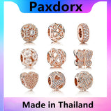 Sterling Silver Rose CZ Charm Bracelet DIY Bangle Beads