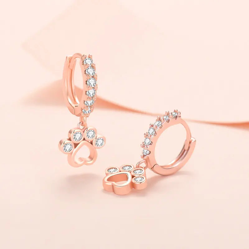 S925 Love Heart Cat Claw Zircon Earrings Wedding Jewelry