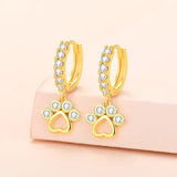 S925 Love Heart Cat Claw Zircon Earrings Wedding Jewelry