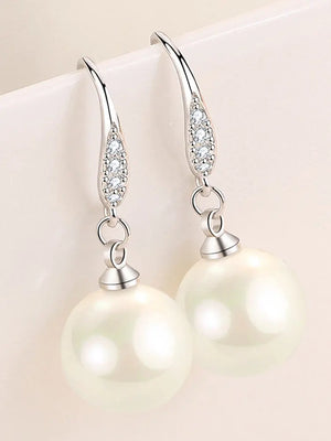 Elegant 925 Silver Zircon Pearls Earrings Wedding Party Jewelry