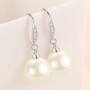 Elegant 925 Silver Zircon Pearls Earrings Wedding Party Jewelry
