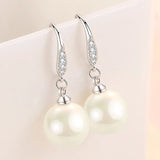 Elegant 925 Silver Zircon Pearls Earrings Wedding Party Jewelry