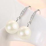 Elegant 925 Silver Zircon Pearls Earrings Wedding Party Jewelry