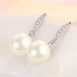 Elegant 925 Silver Zircon Pearls Earrings Wedding Party Jewelry