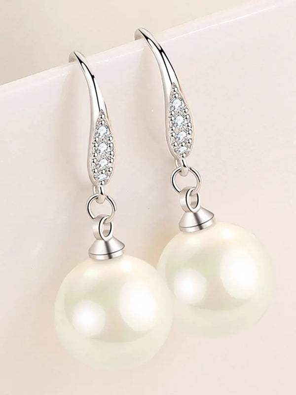 Elegant 925 Silver Zircon Pearls Earrings Wedding Party Jewelry