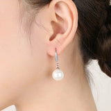 Elegant 925 Silver Zircon Pearls Earrings Wedding Party Jewelry
