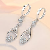 S925 Sterling Silver Zircon Earrings 46MM Hollow Water Drop Earrings