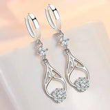 S925 Sterling Silver Zircon Earrings 46MM Hollow Water Drop Earrings