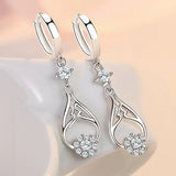 S925 Sterling Silver Zircon Earrings 46MM Hollow Water Drop Earrings