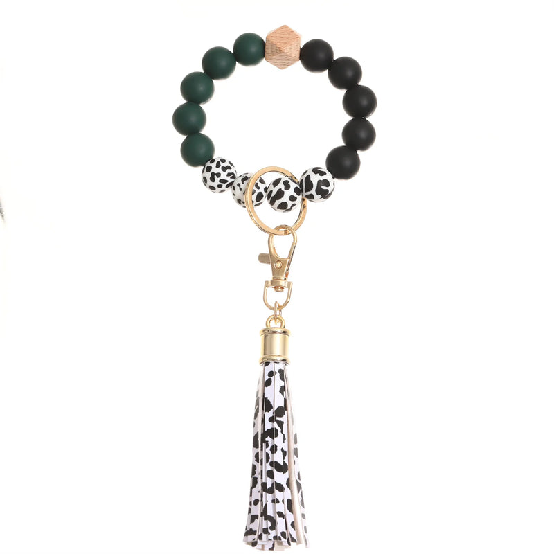 Silicone Keychain Wood Beads Charm Bracelet & Bangle Keyring Women Accessories