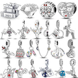 925 Silver Graduation Books Flowers Charm Beads for Bracelet DIY