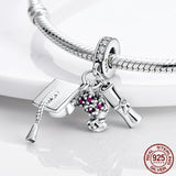 925 Silver Graduation Books Flowers Charm Beads for Bracelet DIY
