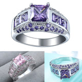 Square Cz Zirconia Silver Ring Pink/Purple/Blue