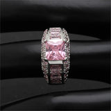 Square Cz Zirconia Silver Ring Pink/Purple/Blue