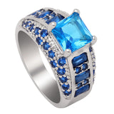 Square Cz Zirconia Silver Ring Pink/Purple/Blue