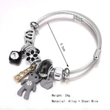 Retro Big Pink Bear Charm Bangle with Rhinestones