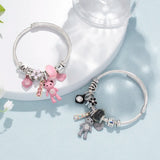 Retro Big Pink Bear Charm Bangle with Rhinestones