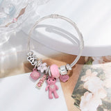Retro Big Pink Bear Charm Bangle with Rhinestones